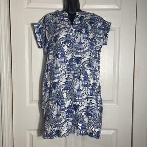 Jayes Studio‎ Danika Herrick Dress Women Medium Blue Chinoiserie Shift Pockets